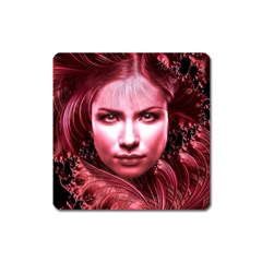 Portrait Woman Red Face Pretty Square Magnet by Wegoenart