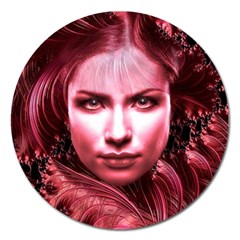 Portrait Woman Red Face Pretty Magnet 5  (round) by Wegoenart