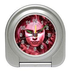 Portrait Woman Red Face Pretty Travel Alarm Clock by Wegoenart