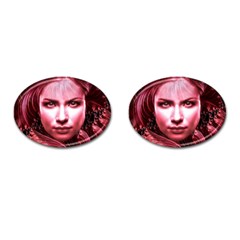 Portrait Woman Red Face Pretty Cufflinks (oval) by Wegoenart