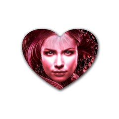 Portrait Woman Red Face Pretty Heart Coaster (4 Pack)  by Wegoenart