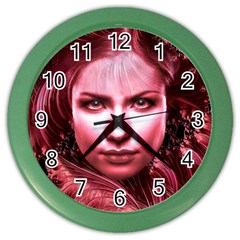 Portrait Woman Red Face Pretty Color Wall Clock by Wegoenart