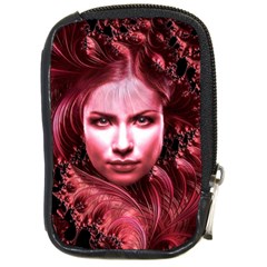 Portrait Woman Red Face Pretty Compact Camera Leather Case by Wegoenart