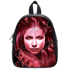 Portrait Woman Red Face Pretty School Bag (small) by Wegoenart