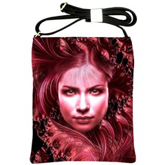 Portrait Woman Red Face Pretty Shoulder Sling Bag by Wegoenart