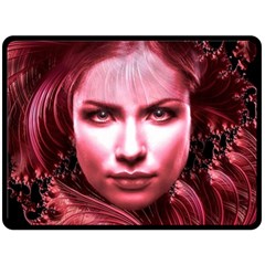 Portrait Woman Red Face Pretty Fleece Blanket (large)  by Wegoenart