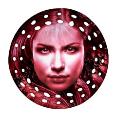 Portrait Woman Red Face Pretty Ornament (round Filigree) by Wegoenart