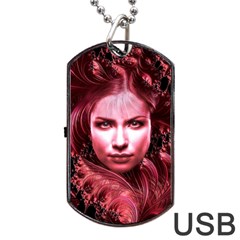 Portrait Woman Red Face Pretty Dog Tag Usb Flash (one Side) by Wegoenart