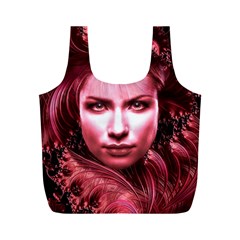 Portrait Woman Red Face Pretty Full Print Recycle Bag (m) by Wegoenart