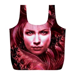 Portrait Woman Red Face Pretty Full Print Recycle Bag (l) by Wegoenart