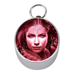 Portrait Woman Red Face Pretty Mini Silver Compasses by Wegoenart