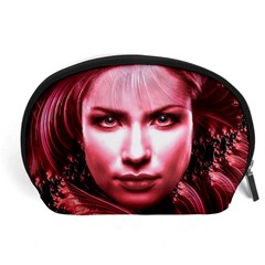 Portrait Woman Red Face Pretty Accessory Pouch (large) by Wegoenart