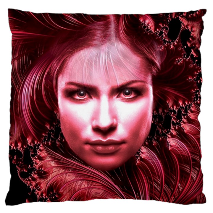 Portrait Woman Red Face Pretty Large Flano Cushion Case (One Side)