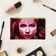 Portrait Woman Red Face Pretty Cosmetic Bag (xs) by Wegoenart