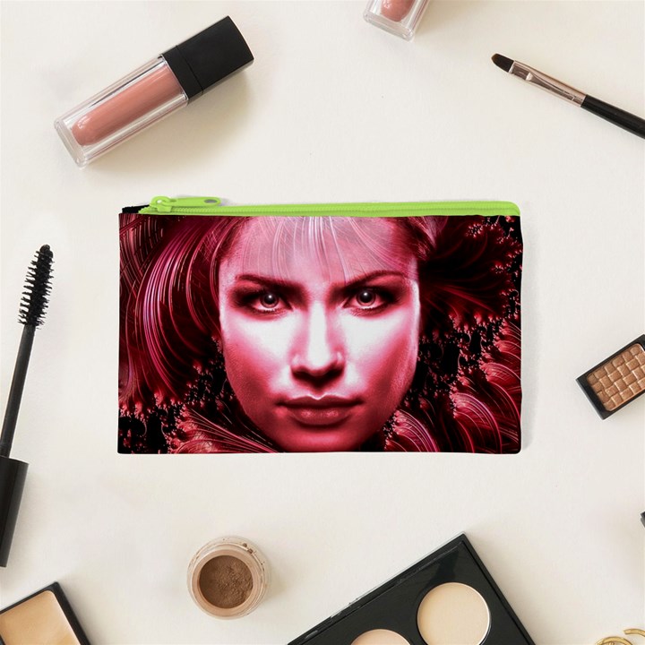 Portrait Woman Red Face Pretty Cosmetic Bag (XS)