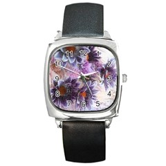 Flower Digital Art Artwork Abstract Square Metal Watch by Wegoenart