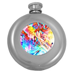 Background Drips Fluid Colorful Round Hip Flask (5 Oz) by Wegoenart