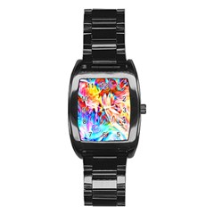 Background Drips Fluid Colorful Stainless Steel Barrel Watch by Wegoenart