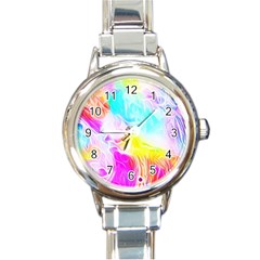 Background Drips Fluid Colorful Pattern Round Italian Charm Watch by Wegoenart