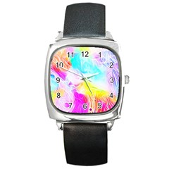 Background Drips Fluid Colorful Pattern Square Metal Watch