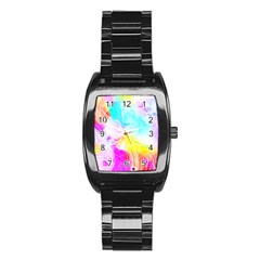 Background Drips Fluid Colorful Pattern Stainless Steel Barrel Watch by Wegoenart