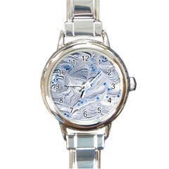 Marbled Paper Mottle Color Movement Blue White Round Italian Charm Watch by Wegoenart