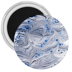 Marbled Paper Mottle Color Movement Blue White 3  Magnets by Wegoenart