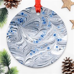 Marbled Paper Mottle Color Movement Blue White Ornament (round) by Wegoenart