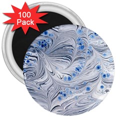 Marbled Paper Mottle Color Movement Blue White 3  Magnets (100 Pack) by Wegoenart