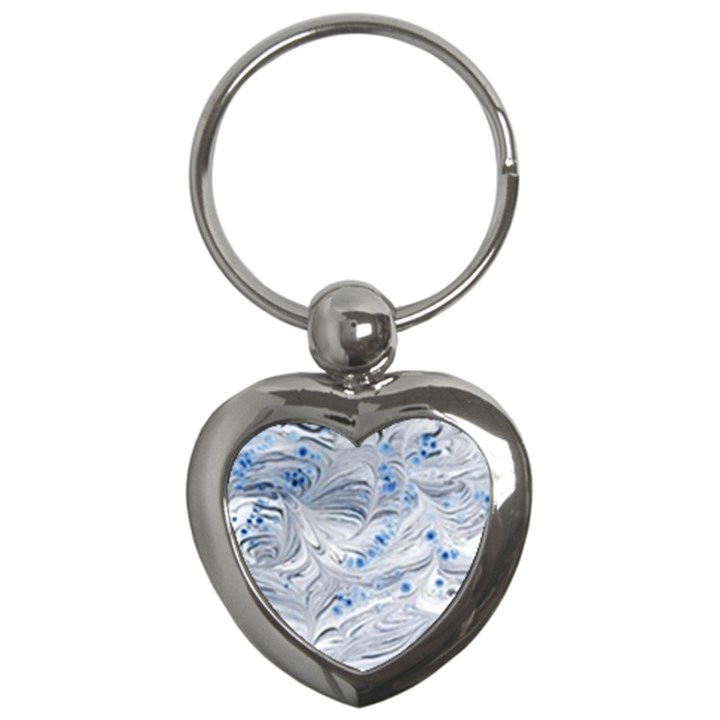 Marbled Paper Mottle Color Movement Blue White Key Chains (Heart) 