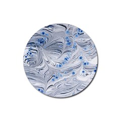 Marbled Paper Mottle Color Movement Blue White Rubber Coaster (round)  by Wegoenart