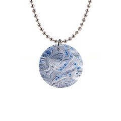 Marbled Paper Mottle Color Movement Blue White 1  Button Necklace by Wegoenart