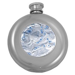 Marbled Paper Mottle Color Movement Blue White Round Hip Flask (5 Oz) by Wegoenart