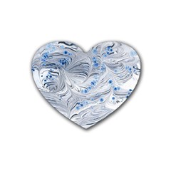 Marbled Paper Mottle Color Movement Blue White Rubber Coaster (heart)  by Wegoenart