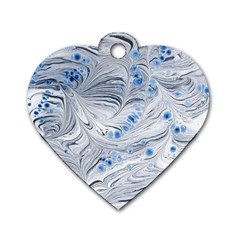 Marbled Paper Mottle Color Movement Blue White Dog Tag Heart (one Side) by Wegoenart