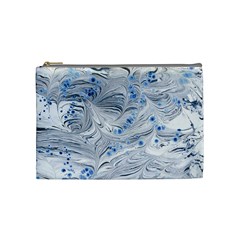 Marbled Paper Mottle Color Movement Blue White Cosmetic Bag (medium) by Wegoenart