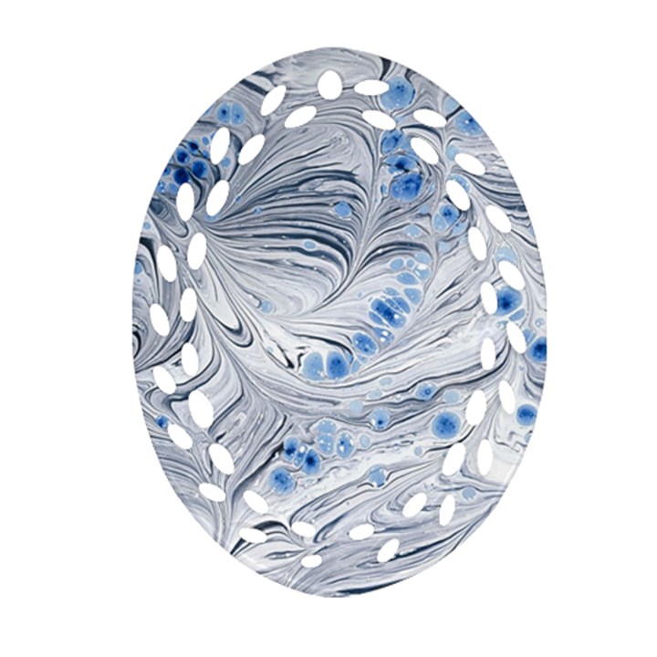 Marbled Paper Mottle Color Movement Blue White Oval Filigree Ornament (Two Sides)