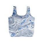 Marbled Paper Mottle Color Movement Blue White Full Print Recycle Bag (S) Front