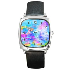 Background Drips Fluid Colorful Square Metal Watch by Wegoenart