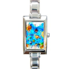 Hot Air Balloon Sky Art Watercolor Rectangle Italian Charm Watch