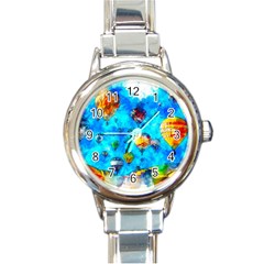 Hot Air Balloon Sky Art Watercolor Round Italian Charm Watch