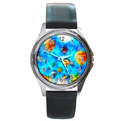 Hot Air Balloon Sky Art Watercolor Round Metal Watch