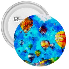 Hot Air Balloon Sky Art Watercolor 3  Buttons