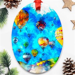 Hot Air Balloon Sky Art Watercolor Ornament (Oval)