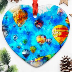 Hot Air Balloon Sky Art Watercolor Ornament (Heart)