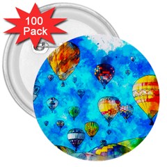 Hot Air Balloon Sky Art Watercolor 3  Buttons (100 pack) 