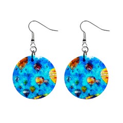 Hot Air Balloon Sky Art Watercolor Mini Button Earrings