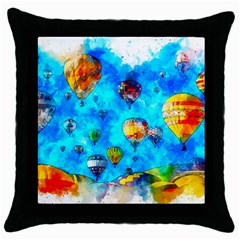 Hot Air Balloon Sky Art Watercolor Throw Pillow Case (Black)