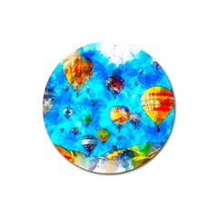 Hot Air Balloon Sky Art Watercolor Magnet 3  (Round)