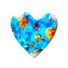 Hot Air Balloon Sky Art Watercolor Heart Magnet by Wegoenart